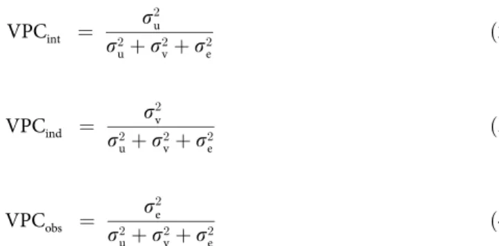 Fig 2. Variance partition components. HILDA Survey data (2001 –2012). Multiple-membership three-level logistic regression models with no predictors.