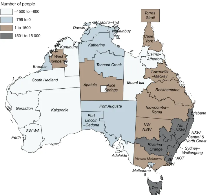 FIG . 7.  Unexpected population change by Indigenous region, 2011–16