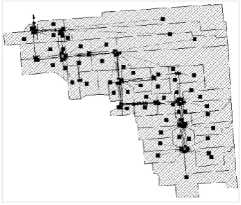 Figure 2-4: A visualisation of the subcatchments of the Frederick Street catchment in EPA SWMM 