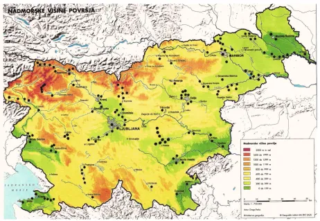 Fig. 1: Study map of the location of the environmental sample collection sites for Allium M test  in Slovenia