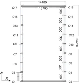 Figure 4. Structural plan of the building (dimensions in millimeters). 