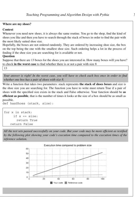 Fig. 5. The feedback mechanism is very versatile. For this problem, the student is presented a feedback with a plot representing the time complexity of his algorithm in a graphical way