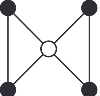 Fig 2. Graphlet 18. The black outer vertices form orbit 43, the white inner vertex is orbit 44.