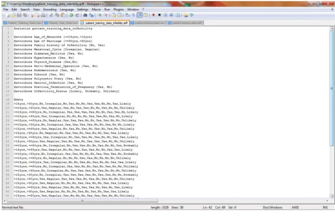 Figure 1:  arff file containing identified attributes  Model Formulation 