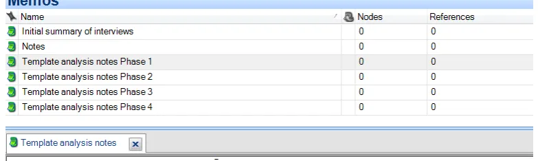 Figure 3-7: The use of the Memo facility within NVivo 