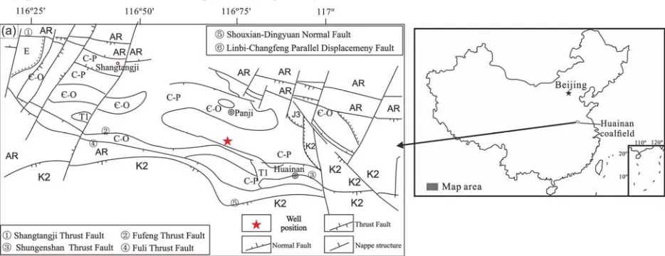 Figure 1. Geographical map of Huainan coalfield and sampling locations [10]. 