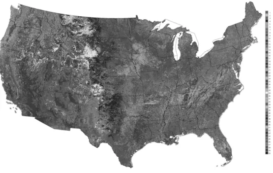 Figure 1: The 2009 map of phenostates (for k = 50 phenoclasses) deﬁned for the CONUS derived from geospatiotemporal cluster analysis of MODIS NDVI data.