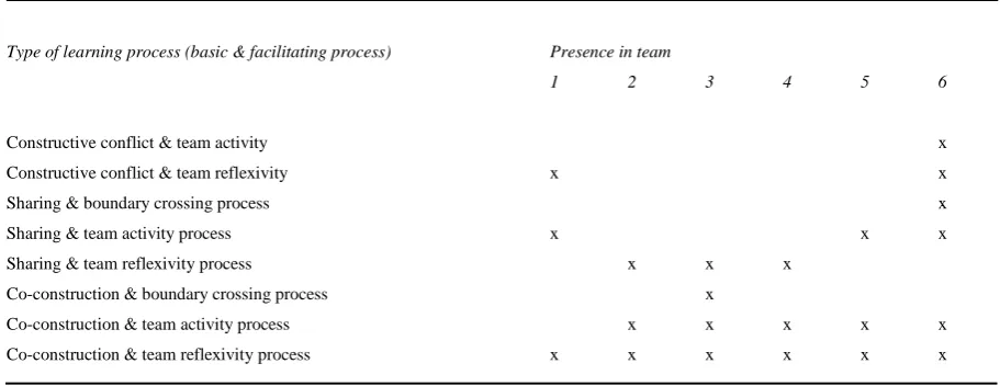 Table 3 Overview of learning processes within the 6 participating teams 