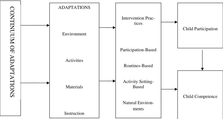 Figure 3. Framework for conceptualizing the functions of adaptations in terms of early in- in-terventions practices for promoting child participation in everyday activities and their effects on 