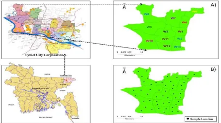 Figure 1. a) Study Area. b) Location of Sampling Points 