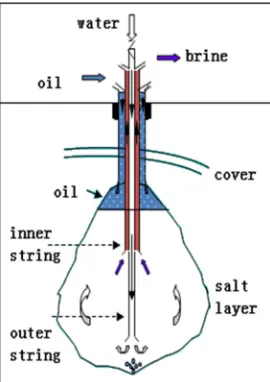 Figure 1. Schematic diagram of solution minning with single well convection method of gas storage in salt cavern