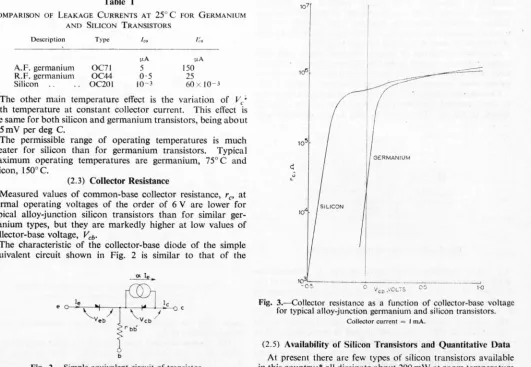 Table 1COMPARISONOF LEAKAGECURRENTSAT 25° C FORGERMANIUMAND SrLlCONTRANSISTORS