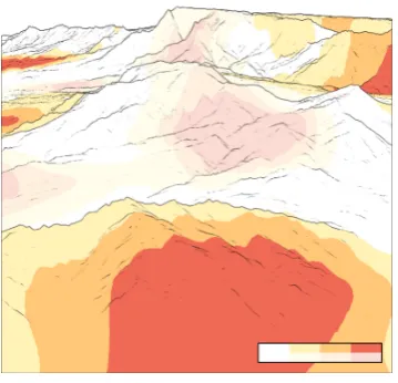 Figure 4.Strategies for uncertainty.transparency. (b) Uncertainty is encoded extrinsically by mapping it to the color of additional circles(a) Uncertainty is encoded intrinsically by mapping it toembedded into the terrain.