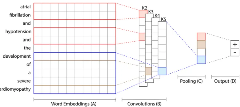 Fig 1. Overview of the basic CNN architecture. (A) Each word within a discharge note is represented as its word embedding