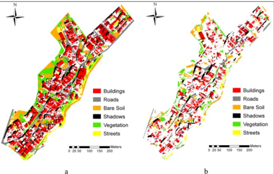 Figure 2 - Manually assigned reference map including (a) both training and validation subsets  and (b) map depicting the distribution of the IOs used as training samples.