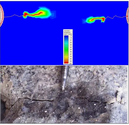 Figure 8. First cracks generate by the stress concentration (Step 1). 
