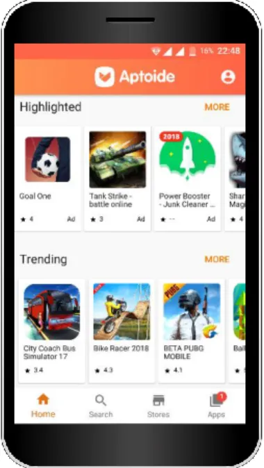 Figure 4 – Recommendations displayed in  the Aptoide mobile app home. 