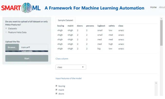 Figure 2: Screenshot: Configuring an experiment for a dataset