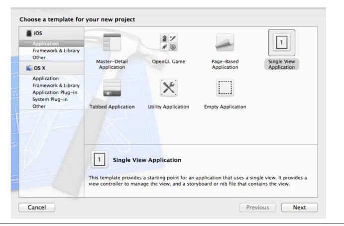 Fig. 3.1 - Pantalla de selecció de plantilla d’Xcode.