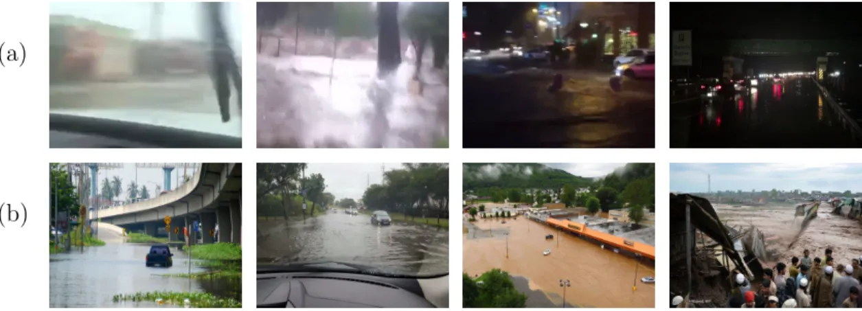 Figure 4.1: Samples of (a) noisy and (b) normal flooding images