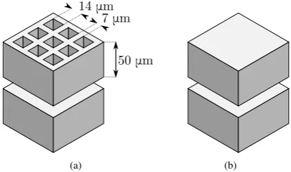 Fig. 11.Parallel plate structure simulations. The capacitance of the situationwith one perforated plate (a) performs 11 % lower compared to the situationwith two solid parallel plates (b).