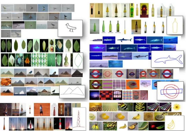 Figure 3.12: Representative colour SBIR results for free-hand queries on ImageNet. Queries took approximately 2-3s over 12 million images.
