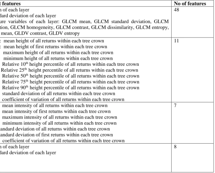 Table 3.2. Image object features used for classifications 