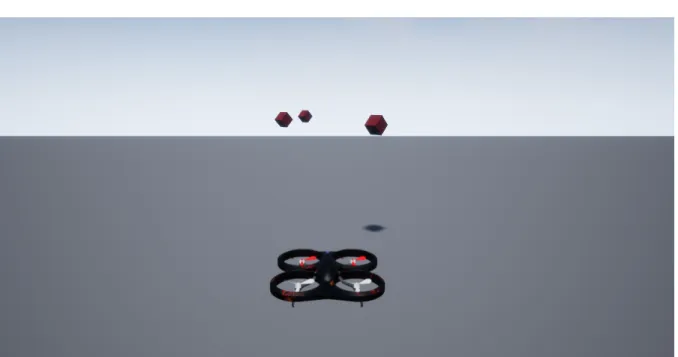 Figure 2.5: Example of our custom AirSim environment. After the environment is reset, cubes are placed randomly in front of the drone