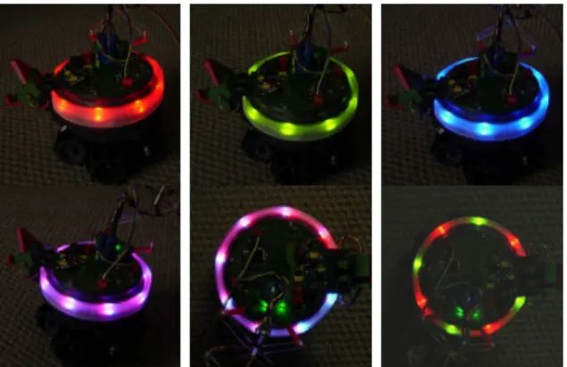 Fig. 8. Some examples of color ring configuration that can be used for sub-symbolic communication among s-bots.