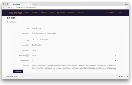 Figure 3.3: Generating the public and private key for a new survey