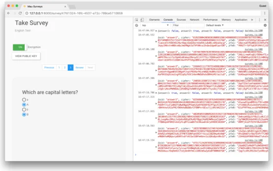 Figure 3.5: Example of a user taking a survey, with the encryption occurring in the background