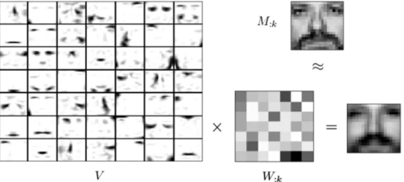 Fig. 1. Illustration of NMF on a face database. Basis elements (matrix V ) obtained with NMF on the CBCL Face Database #1, MIT Center For Biological and Computation Learning, available at http://cbcl.mit.edu/cbcl/software-datasets/FaceData2.html, consistin