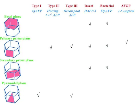Fig. 2: Binding plane specificity summary of different classes of AFPs