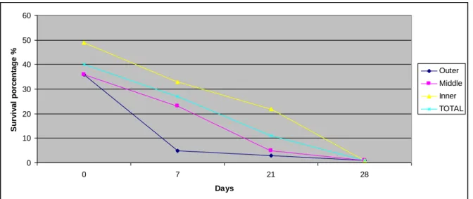 FIGURE  3:  Evolution  of  survey  percentages  of  S.  carpocapsae  in  a  chitosan  formulation  under field conditions in the palm stipe