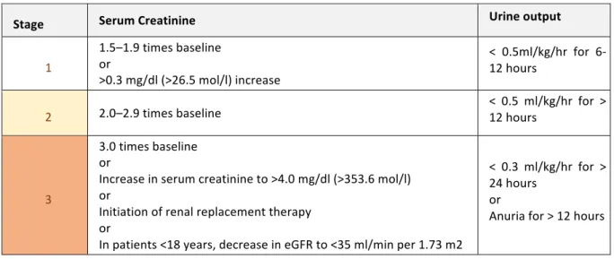 Table	1.1:	Kidney	Disease	Improving	Global	Outcomes	(KDIGO):	Staging	of	AKI	