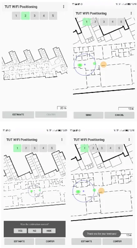 Figure 7. Screenshots of application positioning process 