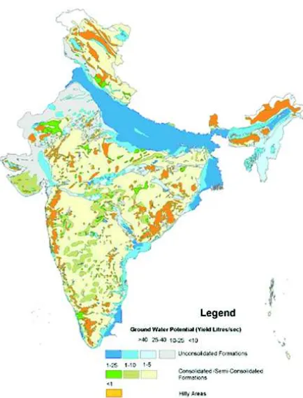 Fig. 1: Map showing the hydrogeological map of India withdifferent formations. (Source: https://india-wris.nrsc.gov.in/)