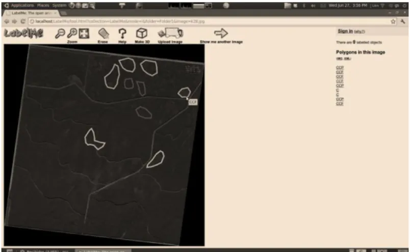 Fig. 1. Capture of screen of an example image and of the process of labeling with LabelMe