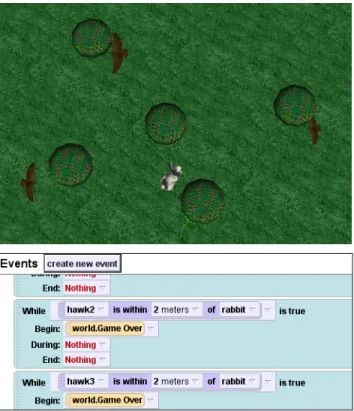Figure 3. ’Bunny Run’ student game with ‘while something is true’ event.