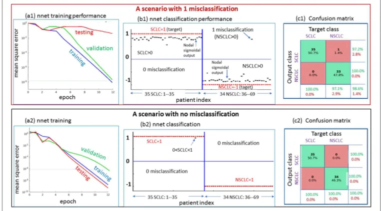 FIGURE 5 | Two scenarios for demonstrating the nnet “training-validating-testing” performance