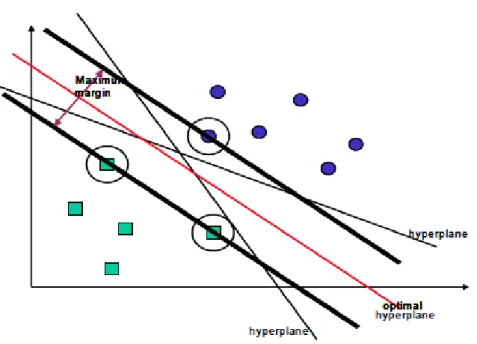 Figure 3.5: SVMC linearly separable set of 2D-points for two classes (Sotiris 2007) 