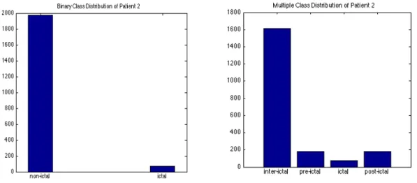 Figure 4.5 The class distribution of Patient-File 2: Left) the binary class distribution right)  the multi-class distribution 