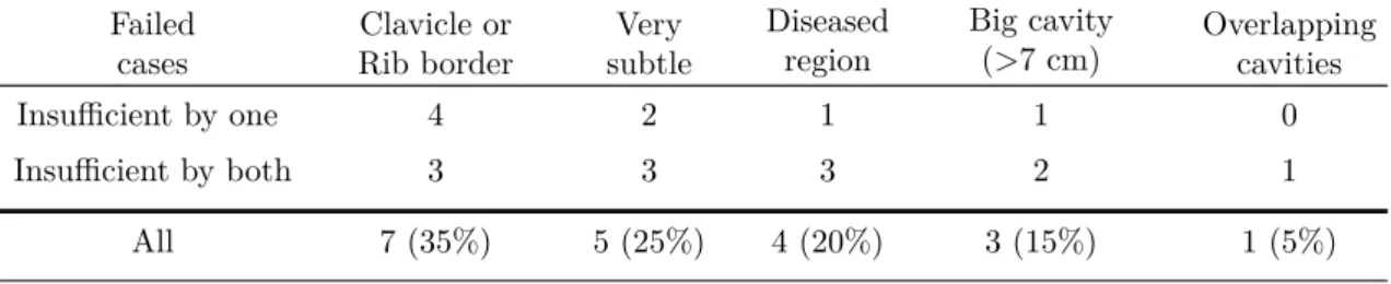 Table 3.5: Classification of the cavities with inaccurate cavity segmentation cat- cat-egorized on the cause of failure.