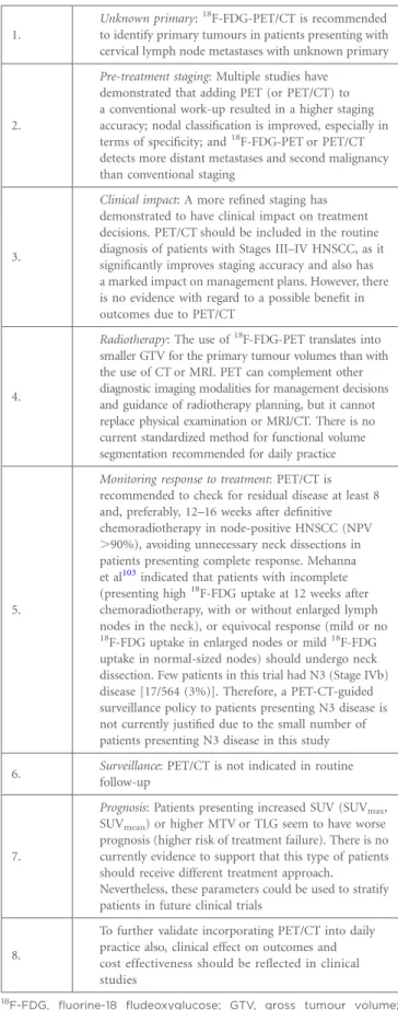 Table 7. Summary: recommendations and key issues