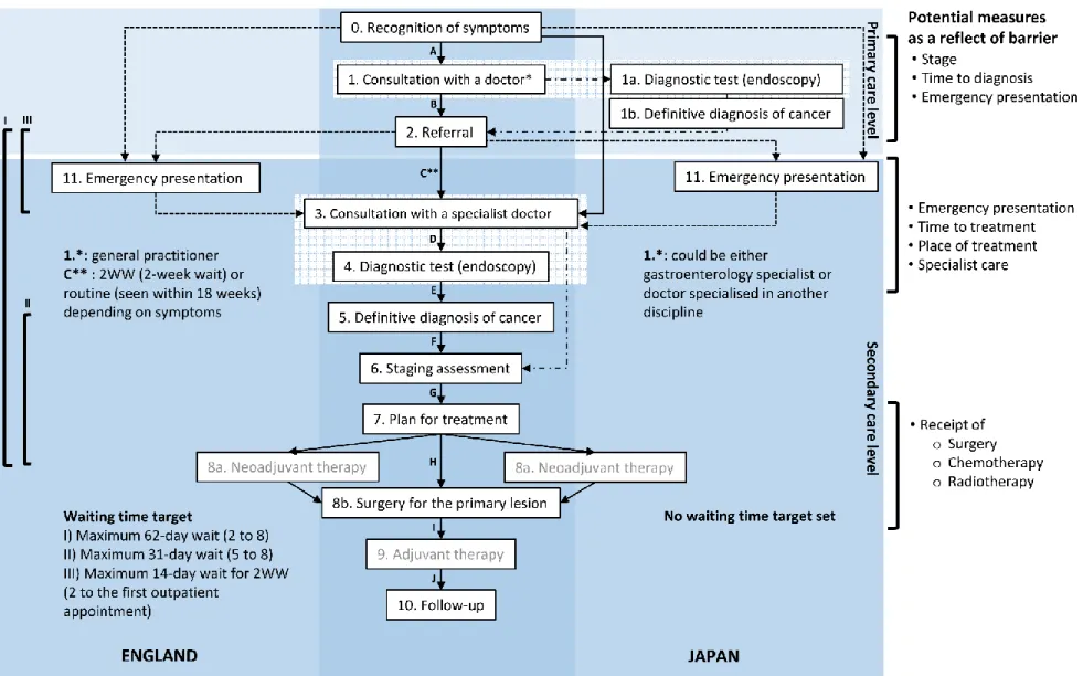 Figure 1.3 Patient pathways for colorectal cancer patients in England and Japan  33