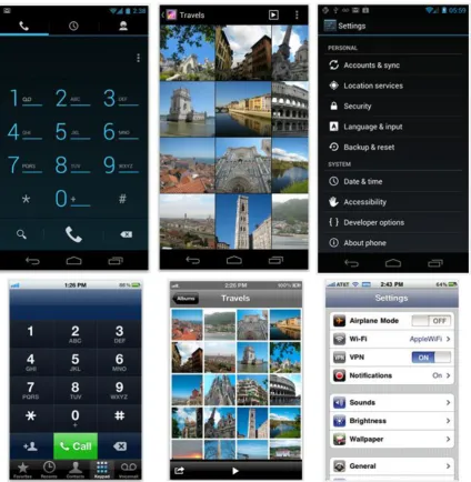 Figure 4: Different native screens, Android on the top row, iOS on the bottom row 