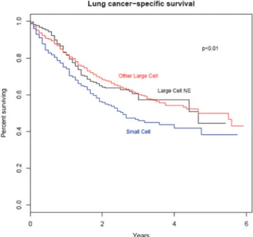 FIGURE 2. Lung cancer-specific survival by histology for patients who received definitive surgery without radiation.