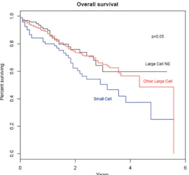 FIGURE 4. Lung cancer-specific survival by histology for patients who received lobectomy or bilobectomy without radiation for pathologic T1N0 tumors.