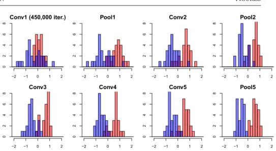 Fig. 10 The SVM histogram of Tench class and Goldfish class in Ca ffeNet with 450, 000 iterations training.