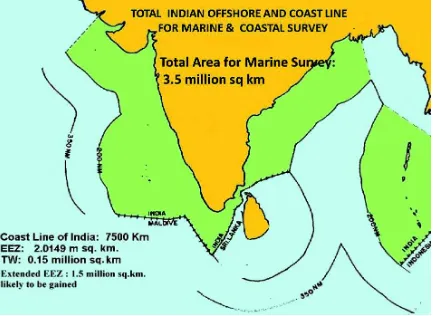 Fig. 1: Schematic Map showing EEZ and TW Boundary of India